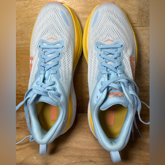 Hoka One One Bondi 8 REFLECTIVE Womens Sz 10 Running Shoes Sneakers Blue Yellow - Picture 7 of 12